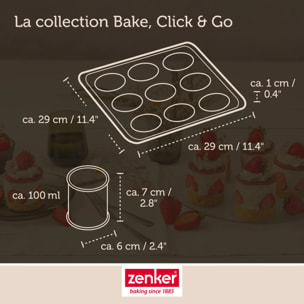 Moule à gâteaux individuels 9 empreintes avec couvercle 29 x 29 cm Zenker Bake Click and Go