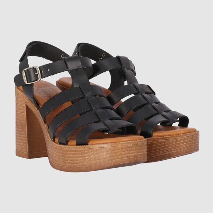 Sandalias de Piel - Negro - Tacón: 9 cm