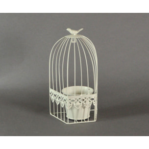 Portavaso metallo a gabbia crema squadrata cm18x12h32