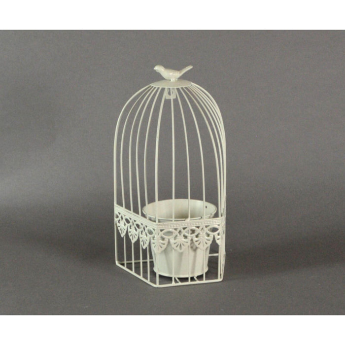 Portavaso metallo a gabbia crema squadrata cm18x12h32