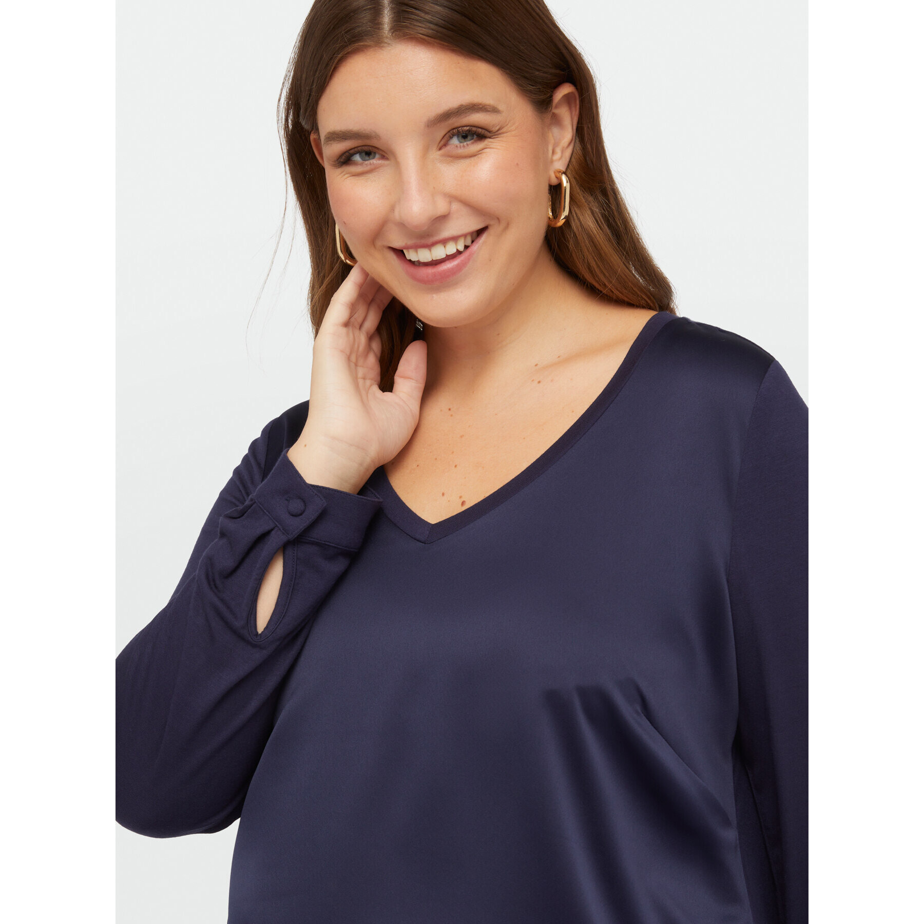 Fiorella Rubino - Camiseta con escote de pico en dos tejidos - Azul