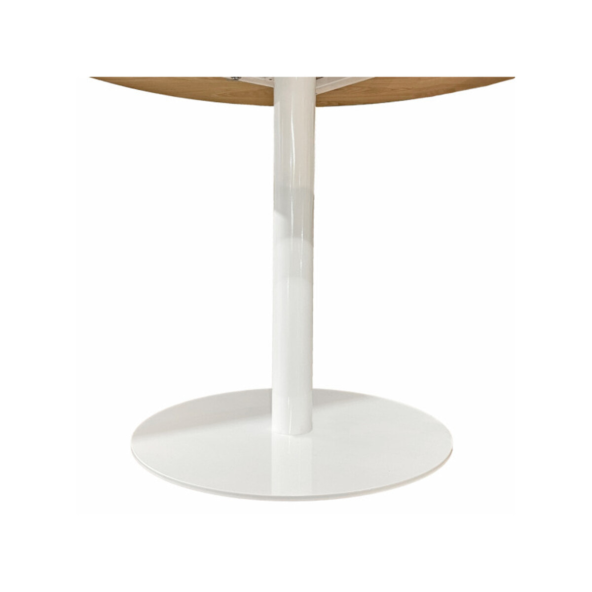 Table de repas ronde 110 cm plaqué chêne et pied métal blanc - FABIO