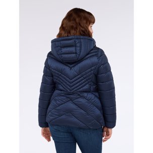 Fiorella Rubino - Piumino trapuntato disegno chevron con cappuccio - Blu