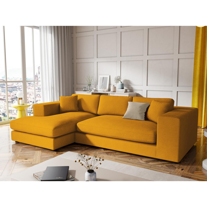 Canapé d'angle gauche ''Tendance'' 5 places en velours côtelé jaune