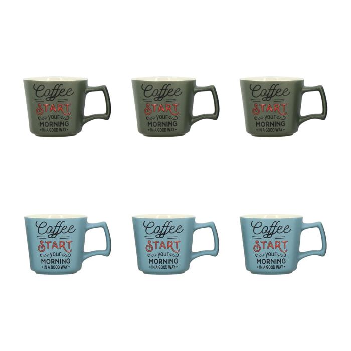 Lot de 6 tasses assorties en grès 27cl COFFEE START
