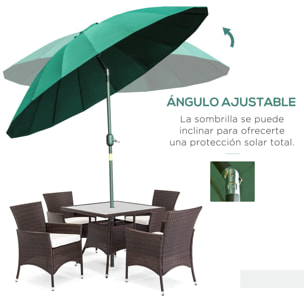 Sombrilla Terraza Exterior Ø250 cm Sombrilla de Jardín con Ángulo Inclinable y Manivela Impermeable Parasol para Patio Terraza Verde