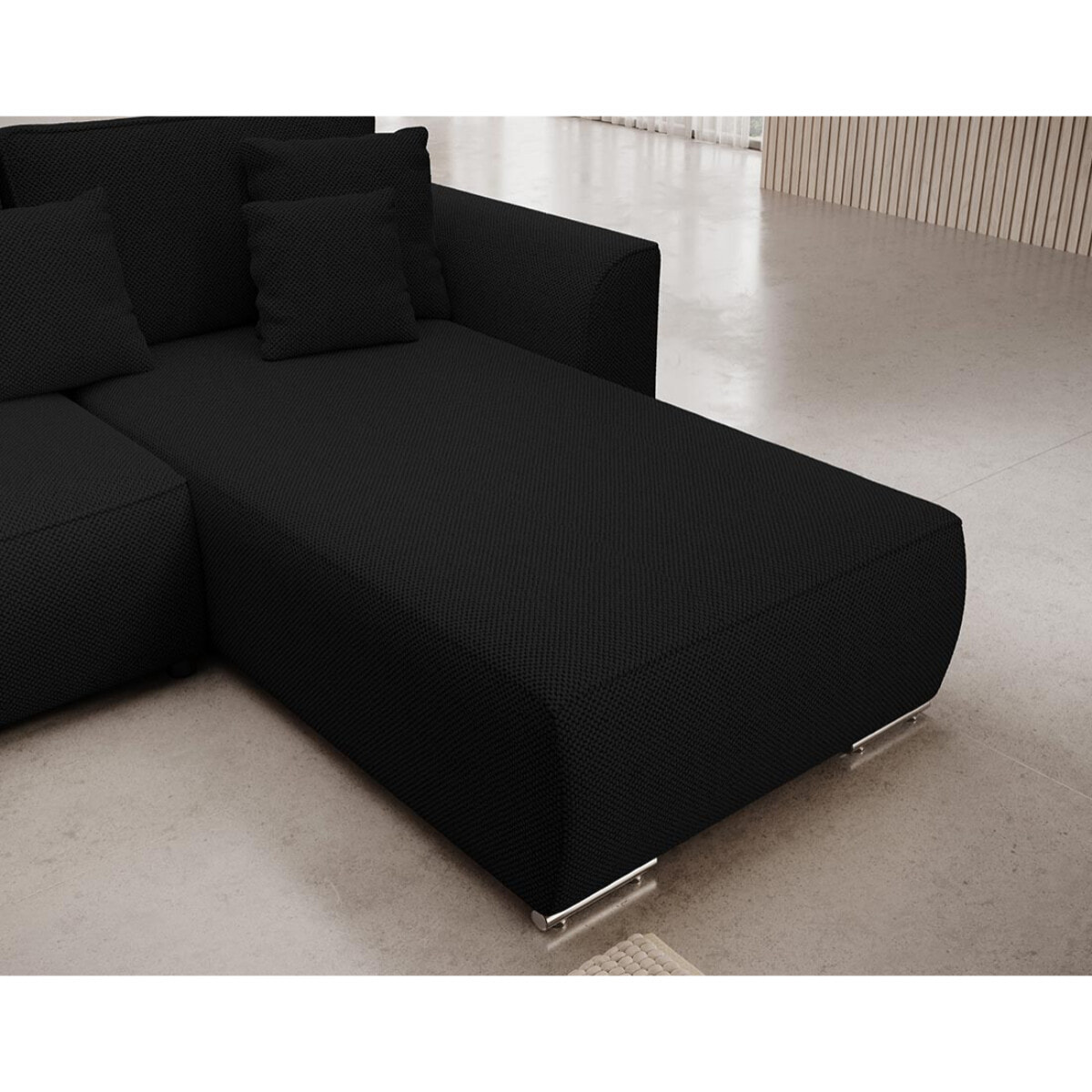 Gabriel - Canapé panoramique en U 7 places convertible avec coffre en tissu texturé - Noir