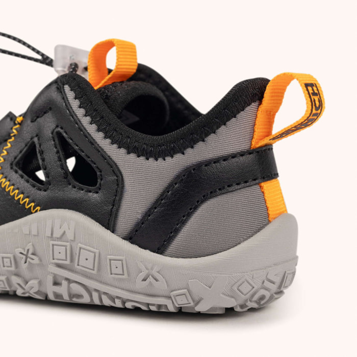 Zapatilla de Verano Infantil Barefoot Negra y Naranja MUNICH MINI GLOSS 01