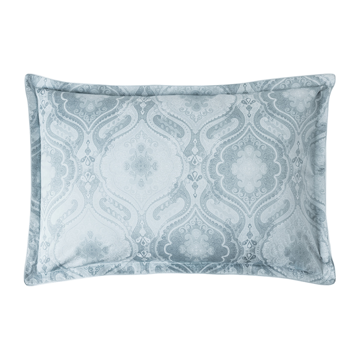 Taie d'oreiller imprimée en satin de coton bio, SHALIMAR, Bleu baltique