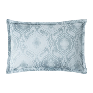 Taie d'oreiller imprimée en satin de coton bio, SHALIMAR, Bleu baltique