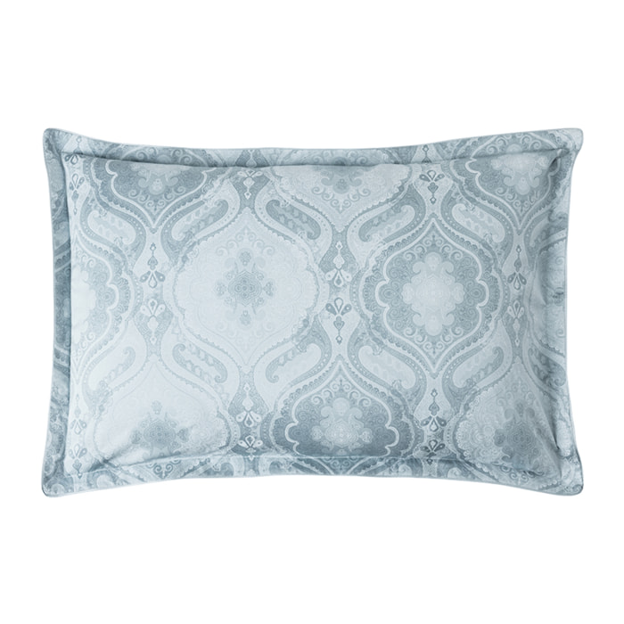 Taie d'oreiller imprimée en satin de coton bio, SHALIMAR, Bleu baltique