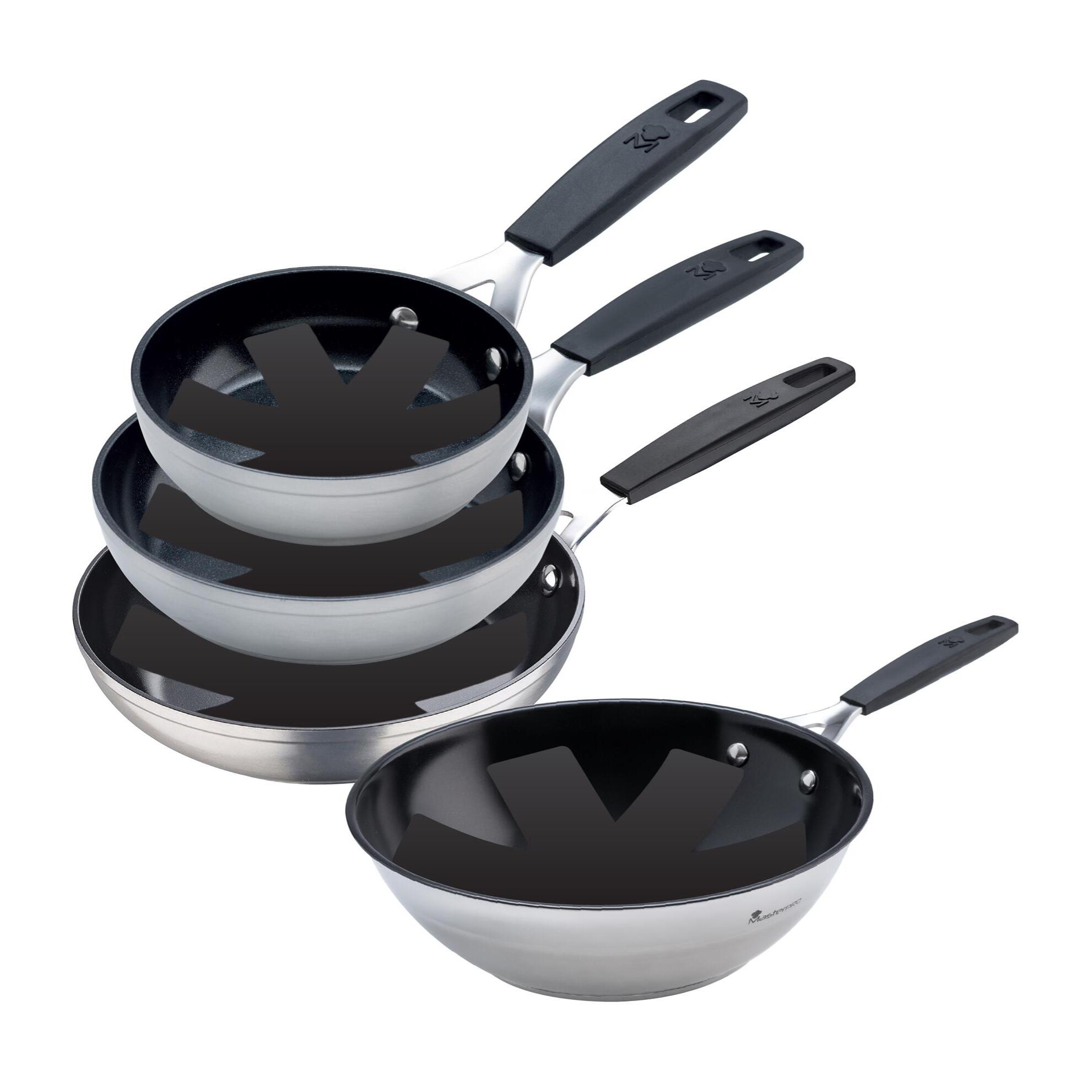Juego de 3 sartenes ø20ø24ø28cm y wok ø28cm en aluminio forjado + 4 protectores smart masterpro