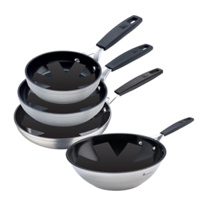 Juego de 3 sartenes ø20ø24ø28cm y wok ø28cm en aluminio forjado + 4 protectores smart masterpro