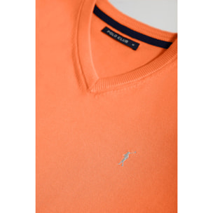 Maglione basic a V in arancione leggero con logo Rigby Go