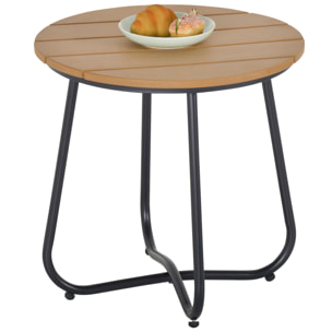 Mesa Auxiliar Redonda Mesa de Jardín Exterior con Diseño de Listones y Patas Ajustables Mesa para Exterior Terraza Patio Ø49x48 cm Natural y Negro