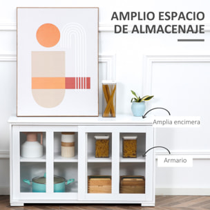 Aparador de Cocina Moderno Aparador Apilable Mueble Auxiliar de Cocina con 2 Puertas Corredizas de Vidrio y Estante Ajustable para Salón Comedor 107x33x62,5 cm Blanco