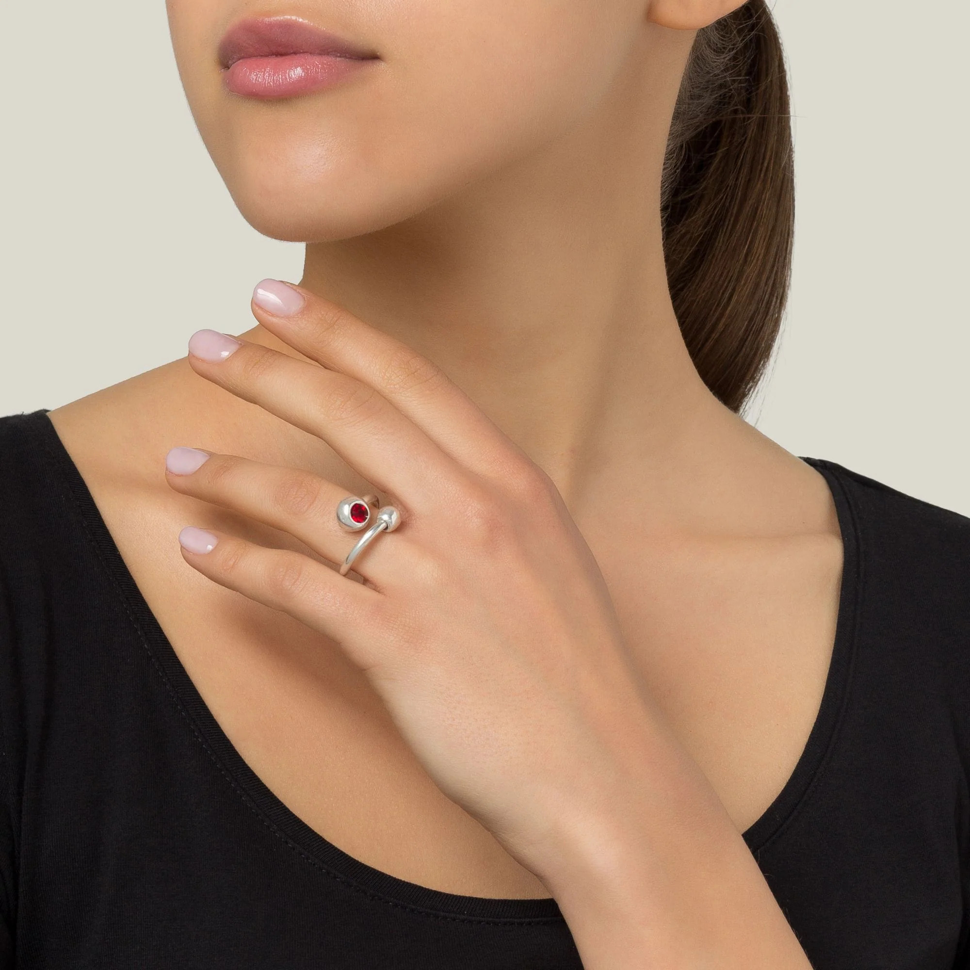 Anillo-Swarovski rojo plata 925 chapado