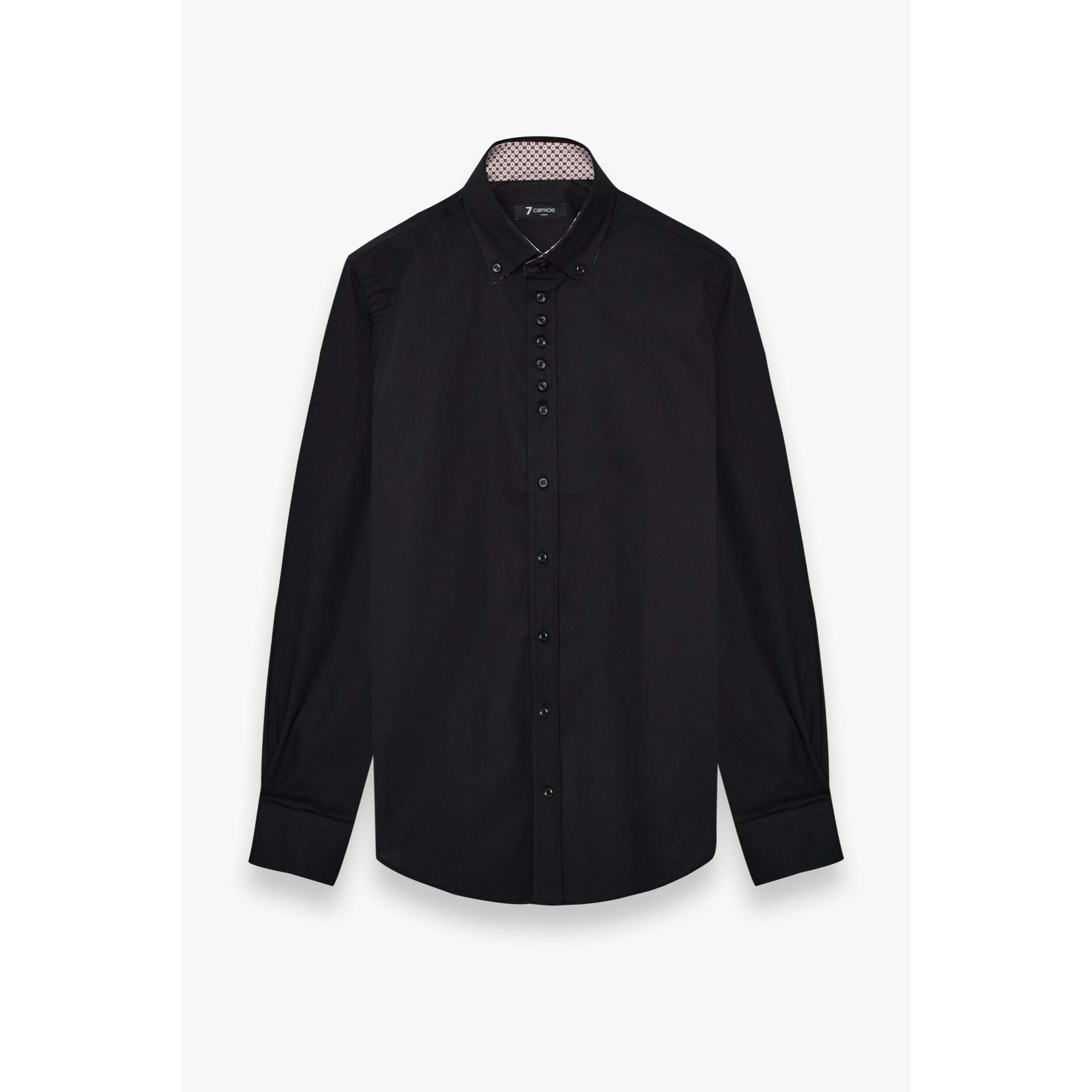 Camicia Uomo 1 Bottoni Button Down Slim Popeline Stretch Unito Nero