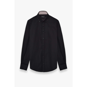 Camicia Uomo 1 Bottoni Button Down Slim Popeline Stretch Unito Nero
