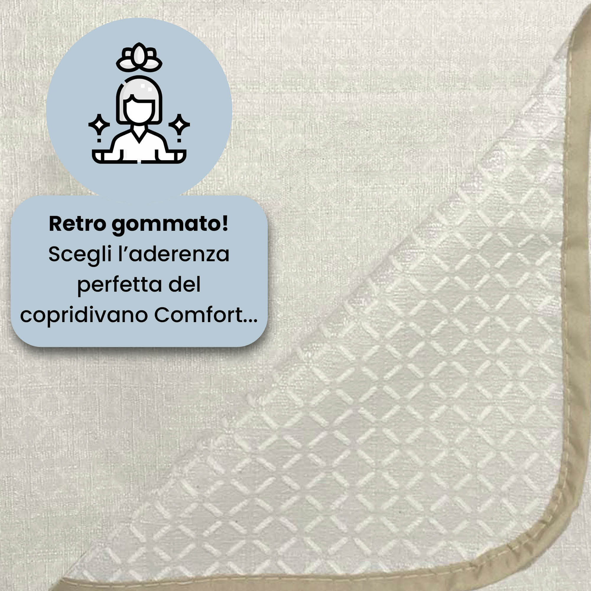 COPRIDIVANO PENISOLA DESTRA COMFORT, Antiscivolo, Cotone+Microfibra+Fibre Varie, Made in Italy - PANNA