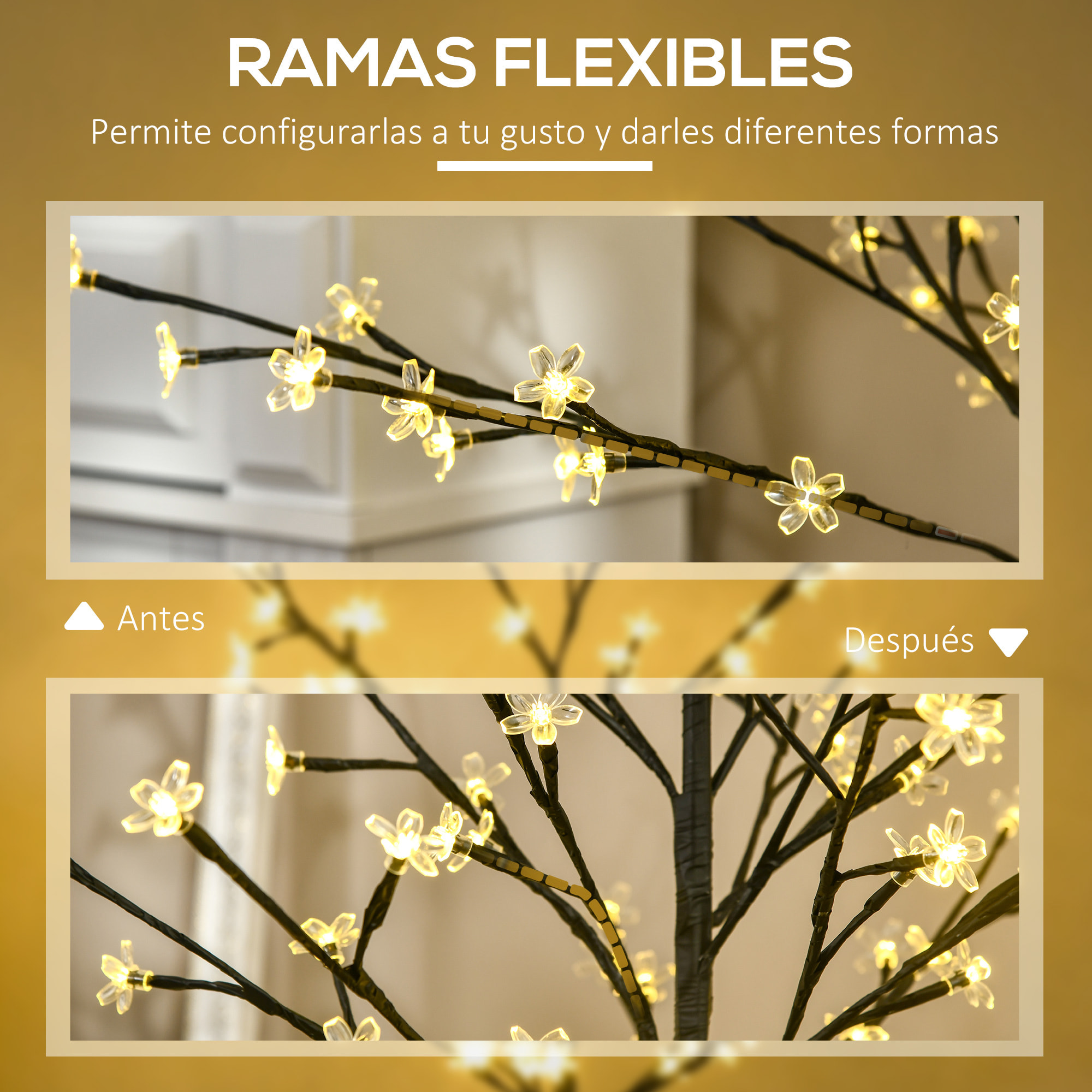 HOMCOM Luz de Árbol de Cerezo con 150 Luces LED IP44 Blanco Cálido Lámpara Decorativa de Flor de Cerezo con Ramas Flexibles para Salón Fiestas Interiores 17x17x150 cm Negro