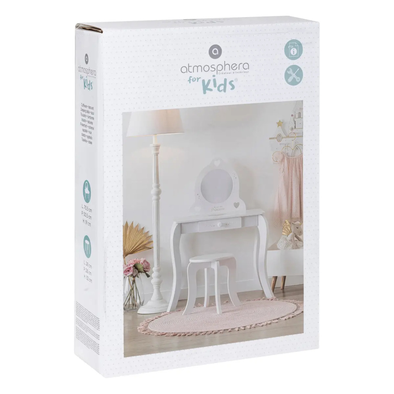 Coiffeuse et tabouret "Demoiselle" enfant blanc L71,5cm