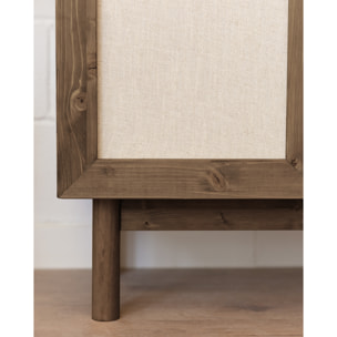 Armoire en bois de sapin et toile de lin ton noyer 180x80cm Hauteur: 180 Longueur: 80 Largeur: 40