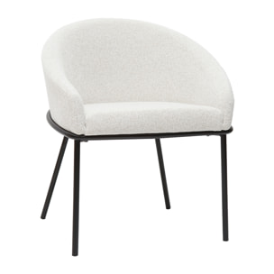 Chaise design en tissu velours chenille blanc cassé et métal noir JENNA