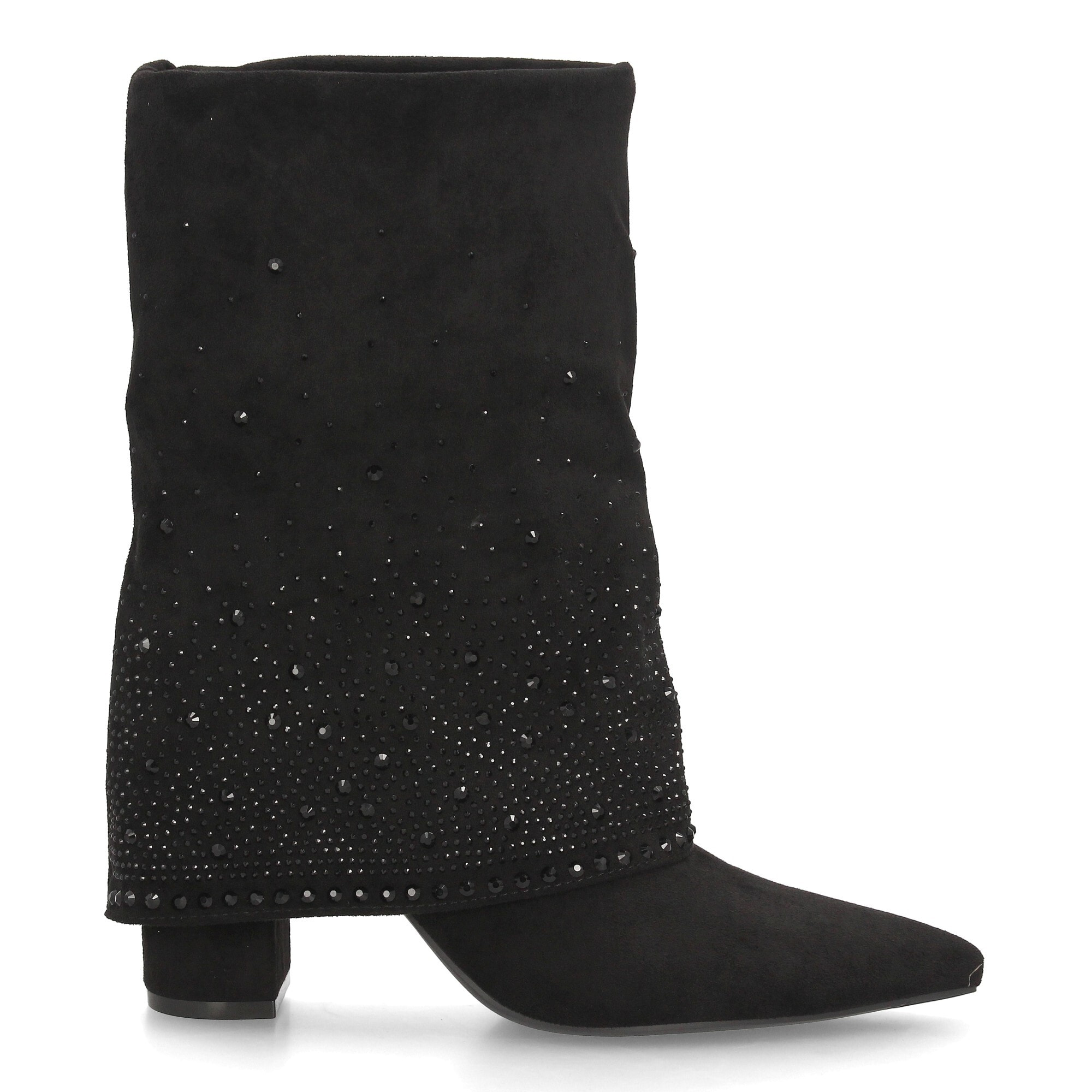 Botas con pedrería y tacón ancho para mujer