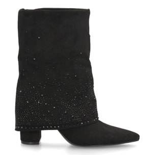Botas con pedrería y tacón ancho para mujer