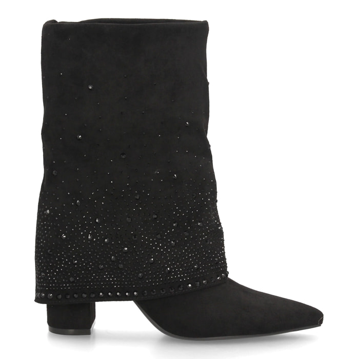 Botas con pedrería y tacón ancho para mujer