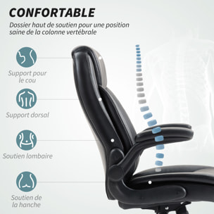 Chaise de bureau manager design réglable accoudoirs relevables acier synthétique noir