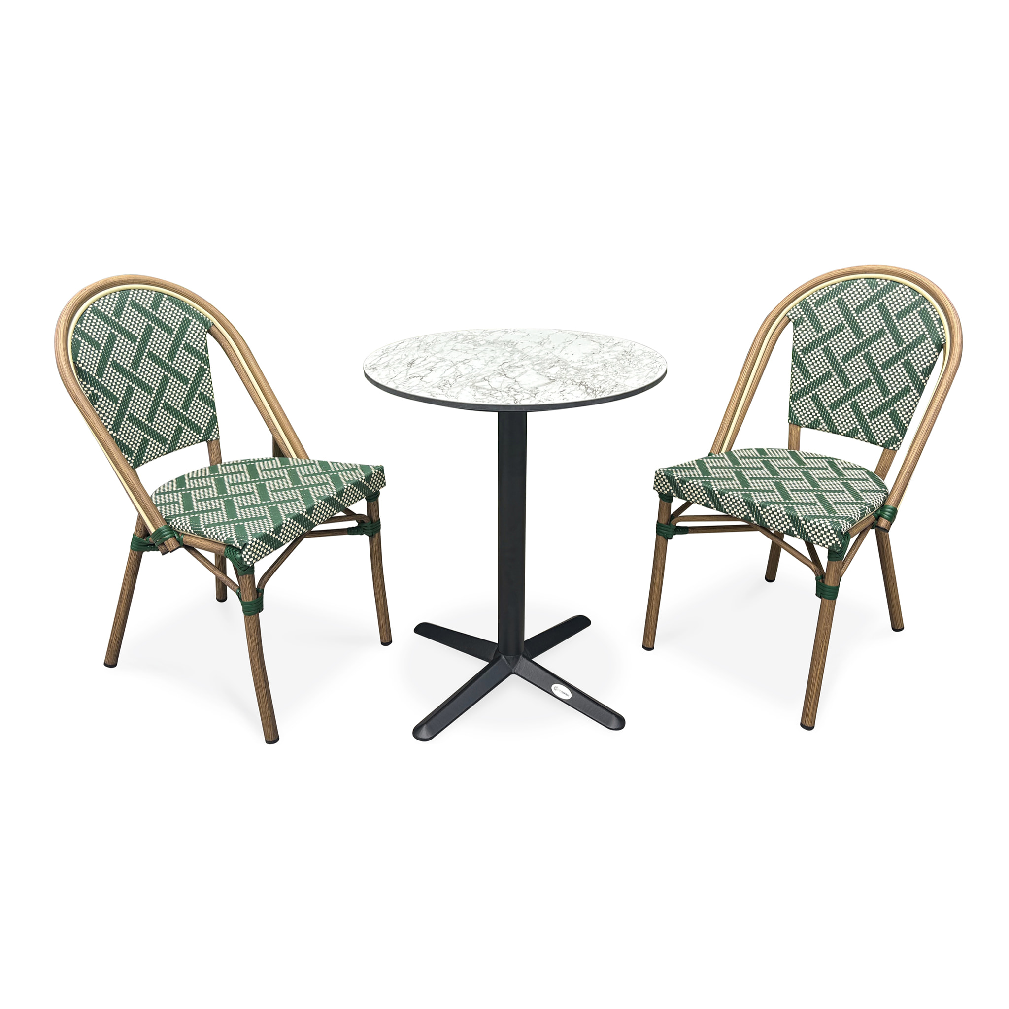 BISTRO - Ensemble repas de jardin 2 places en acier et plateau en HPL - vert