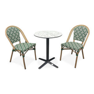 BISTRO - Ensemble repas de jardin 2 places en acier et plateau en HPL - vert