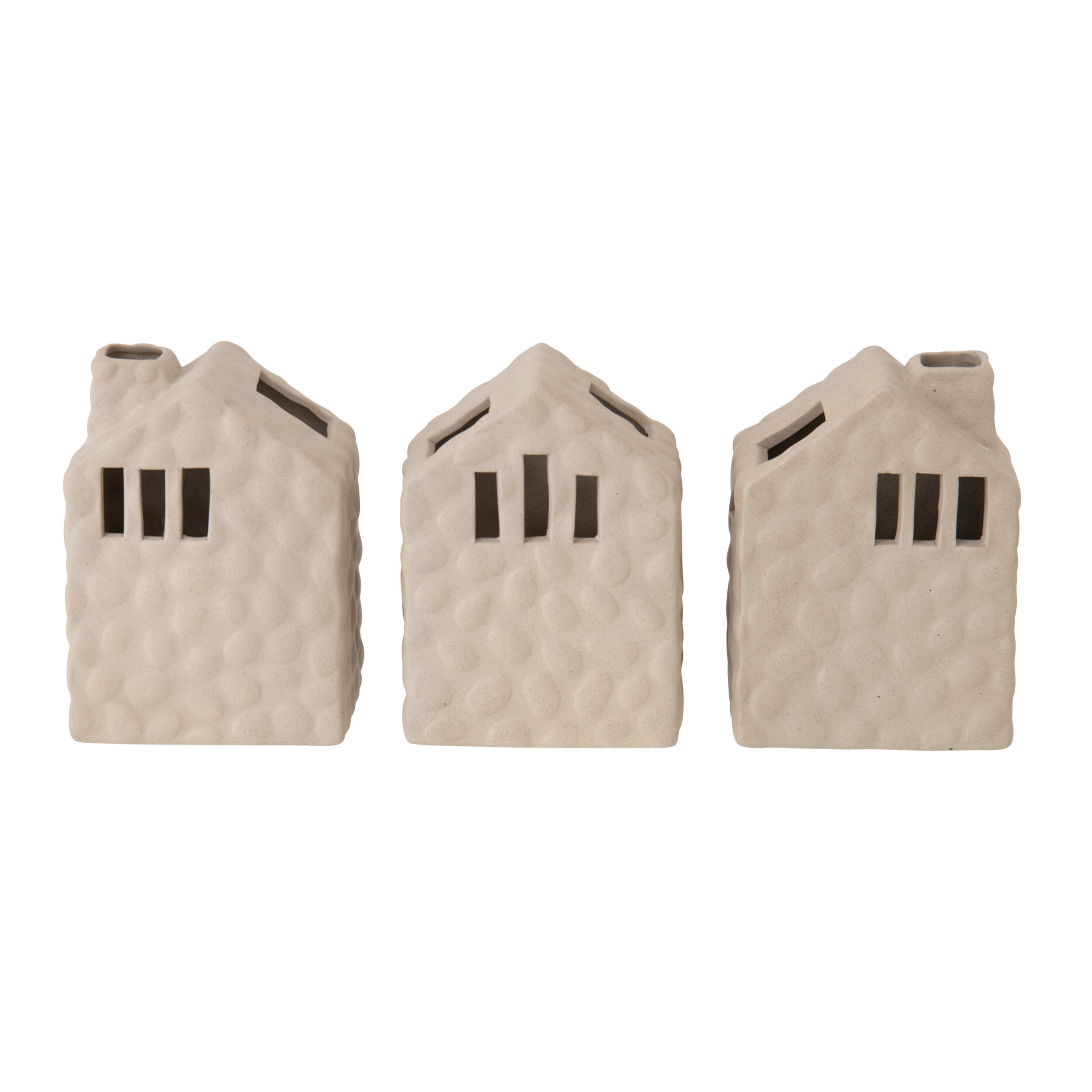 J-Line Vase Maison - porcelaine - grège - 3 pièces