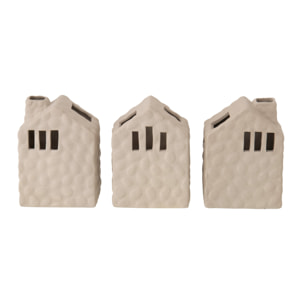 J-Line Vase Maison - porcelaine - grège - 3 pièces