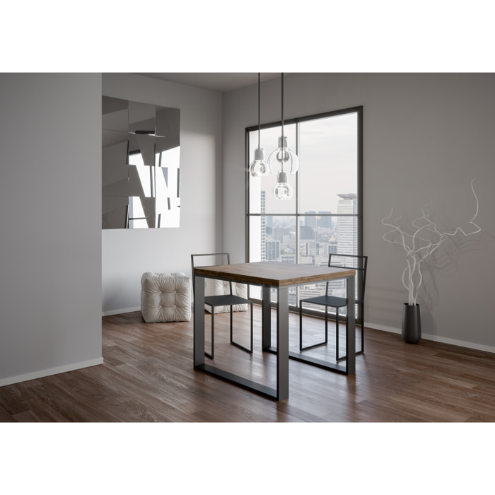 Table extensible portefeuille 90x90/180 cm Tecno Libra Noyer cadre Anthracite