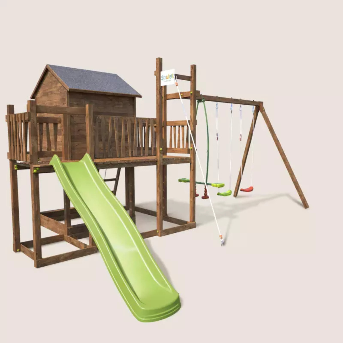 Aire de jeux pour enfant maisonnette avec portique et corde à  grimper - TENERIFE