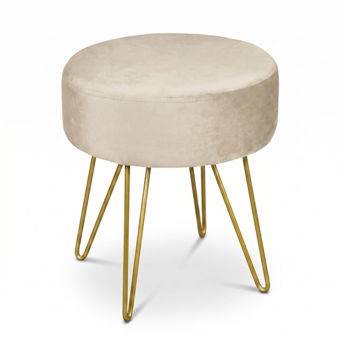 Pouf Tondo in Velluto con Gambe Dorate, Sgabello Imbottito dal Design Elegante e Moderno per Soggiorno, Camera da Letto, Ingresso e Toeletta