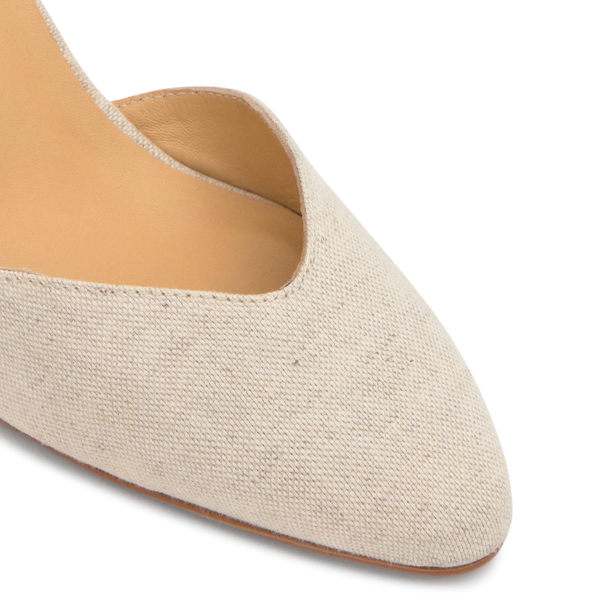 Alpargata Jud cuña de yute geométrica en lino con lazo, escote en V y punta afilada