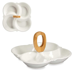 Vassoio per snack con manico in bambù.