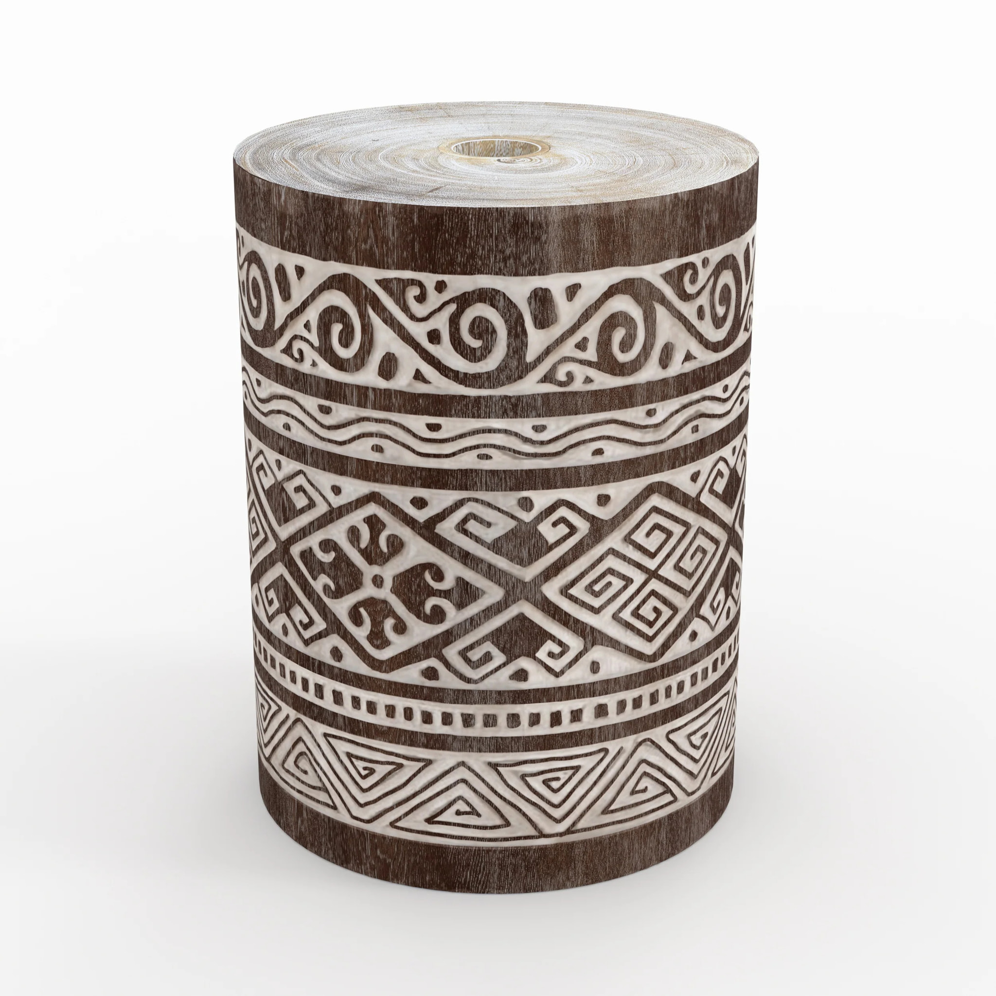 Pied de parasol en bois de suar et gravures blanches - Taga