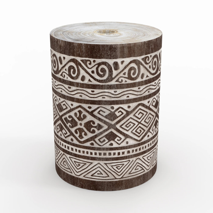 Pied de parasol en bois de suar et gravures blanches - Taga