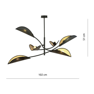 Lampada a sospensione Lotus in acciaio nero e oro