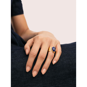 Anillo Índigo Azul Acero Baño Oro