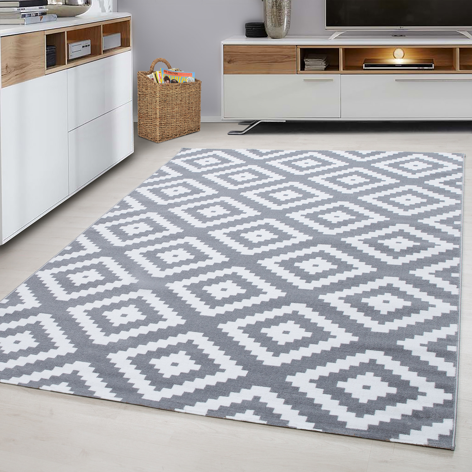 PLUS - Tapis à poils courts losange gris - PLU8005GRI