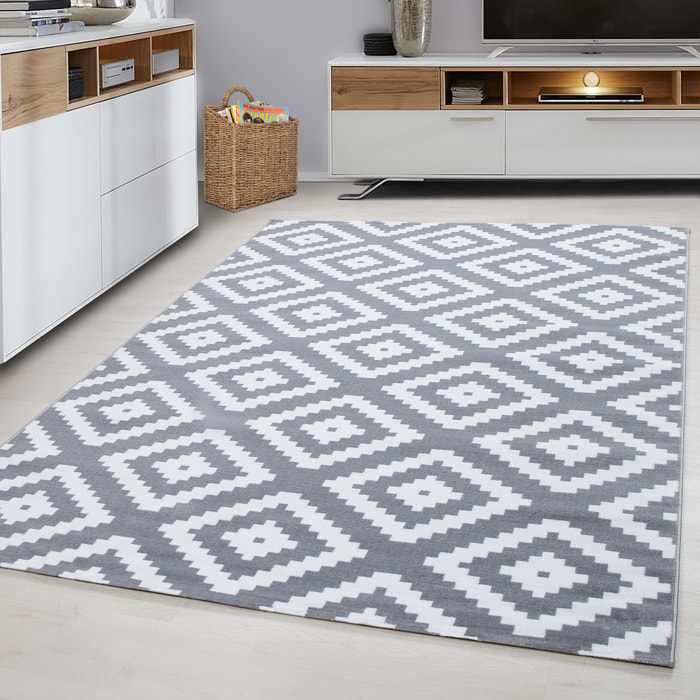 PLUS - Tapis à poils courts losange gris - PLU8005GRI