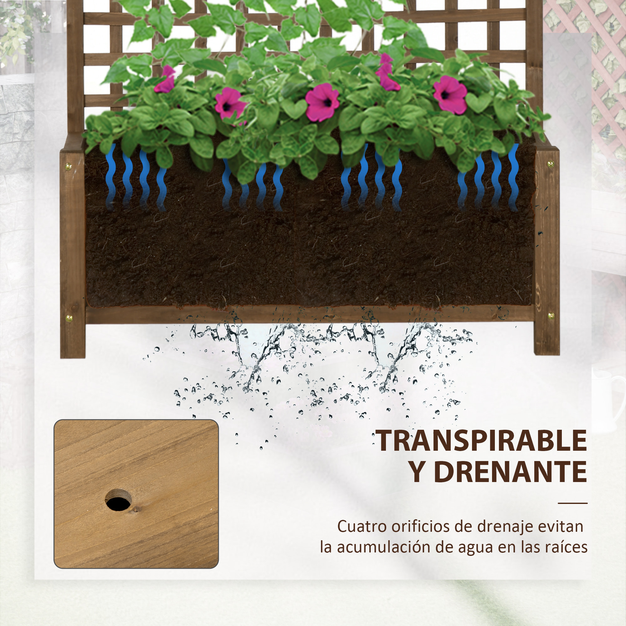 Jardinera con Enrejado de Madera Macetero de Jardín con Soporte para Trepadora Cultivo de Plantas Flores Jardinera con Celosía para Patio Terraza 90x45x183 cm Marrón