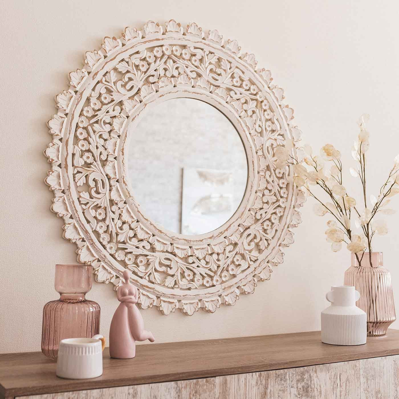 Miroir carvé valentin blanc 90cm