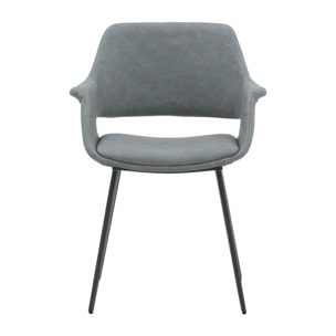 Set di 4 sedie EMBAJADORES in similpelle grigio e gambe in metallo nero, con braccioli